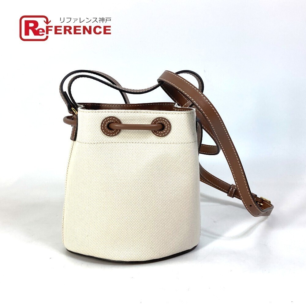 Burberry Shoulder Bag Bucket Crossbody Tote Canvas Leather Ivory White